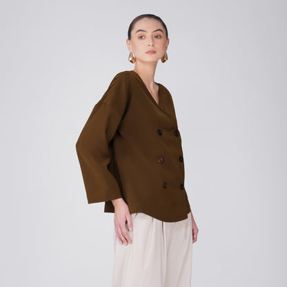 Velour Boxy Structured Jacket - Brown Japanese Crepe