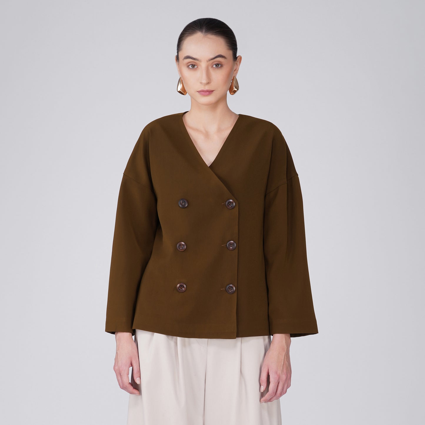 Velour Boxy Structured Jacket - Brown Japanese Crepe