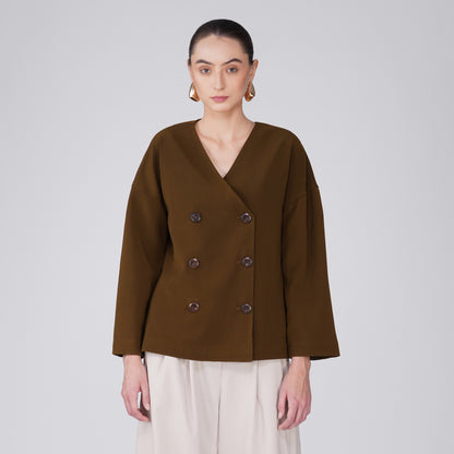 Velour Boxy Structured Jacket - Brown Japanese Crepe