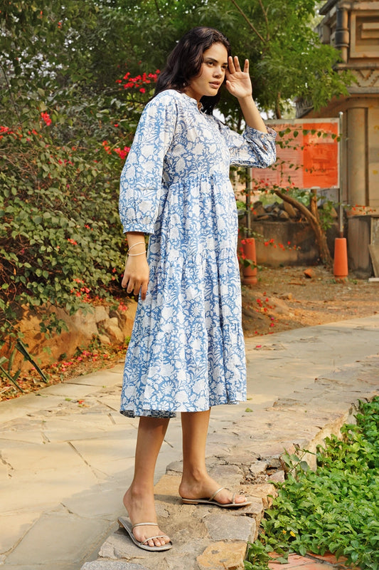 Niloufer cotton midi dress – floral front view