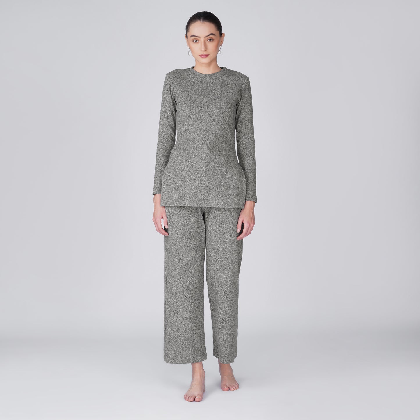 Neige Fitted Ribbed Long Sleeve Top - Grey Black