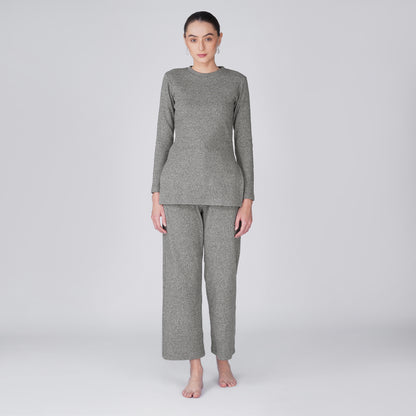 Neige Fitted Ribbed Long Sleeve Top - Grey Black