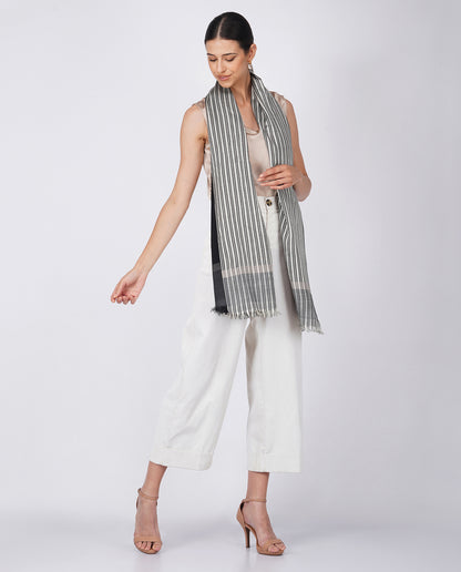 Checks and Stripes Wool Silk Wrap - Black