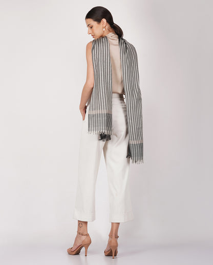 Checks and Stripes Wool Silk Wrap - Black