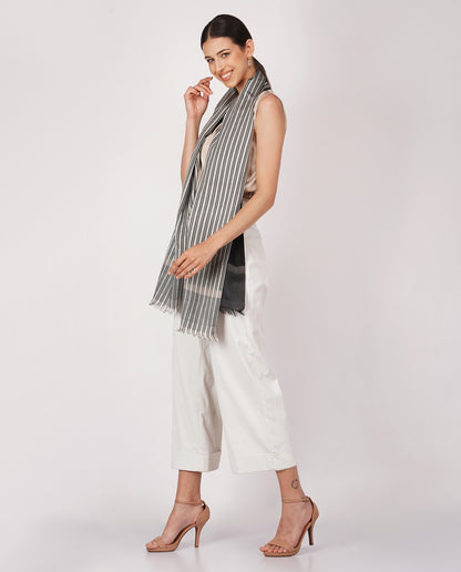 Checks and Stripes Wool Silk Wrap - Black