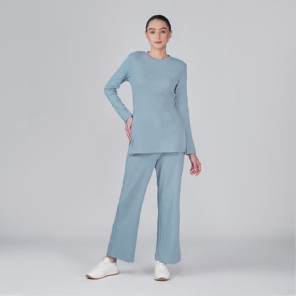 Neige Fitted Ribbed Long Sleeve Top - Muted Blue