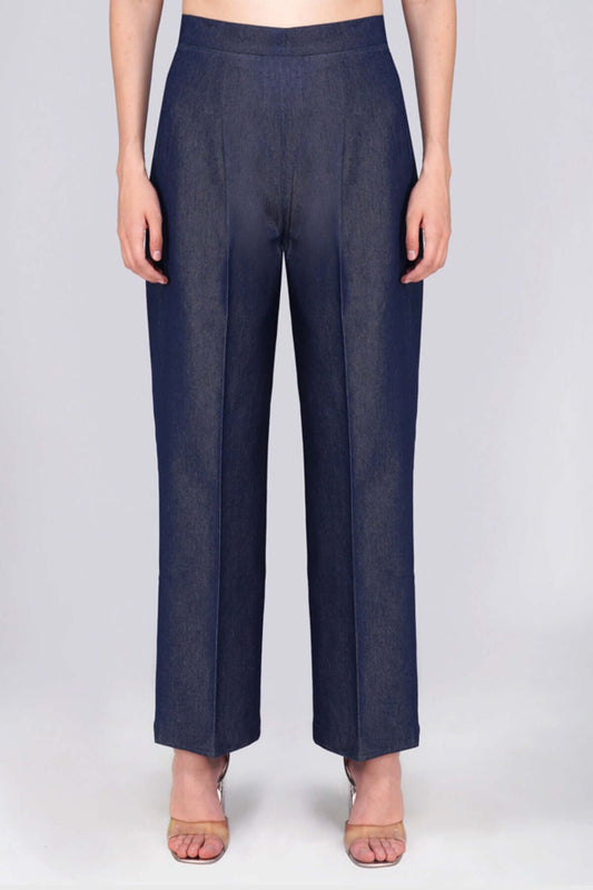 FnW Diana Blue Denim Pants Pure Cotton Relaxed Silhouette feathernweave feathernweave