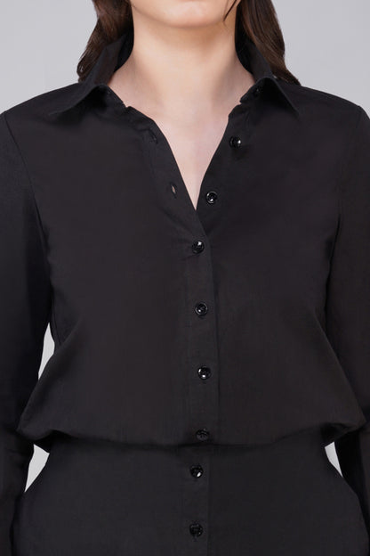 Rubi Black Cotton Shirt Dress