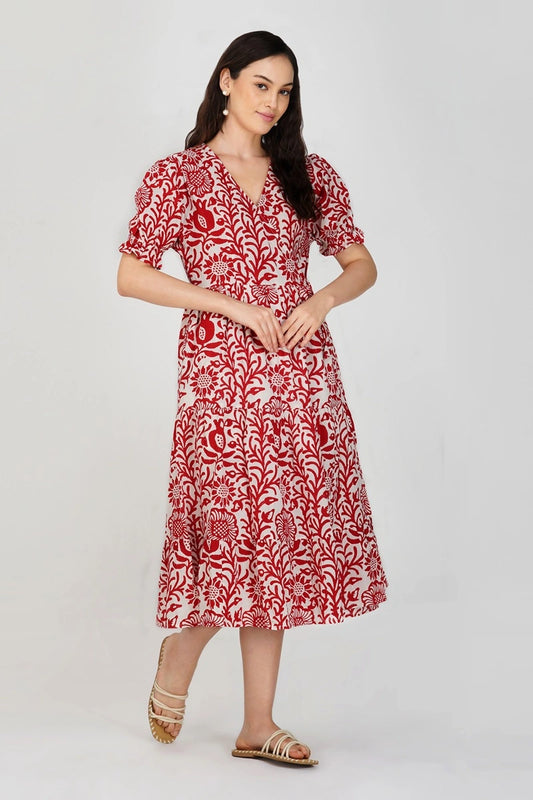 Carmine wrap midi cotton dress – front view