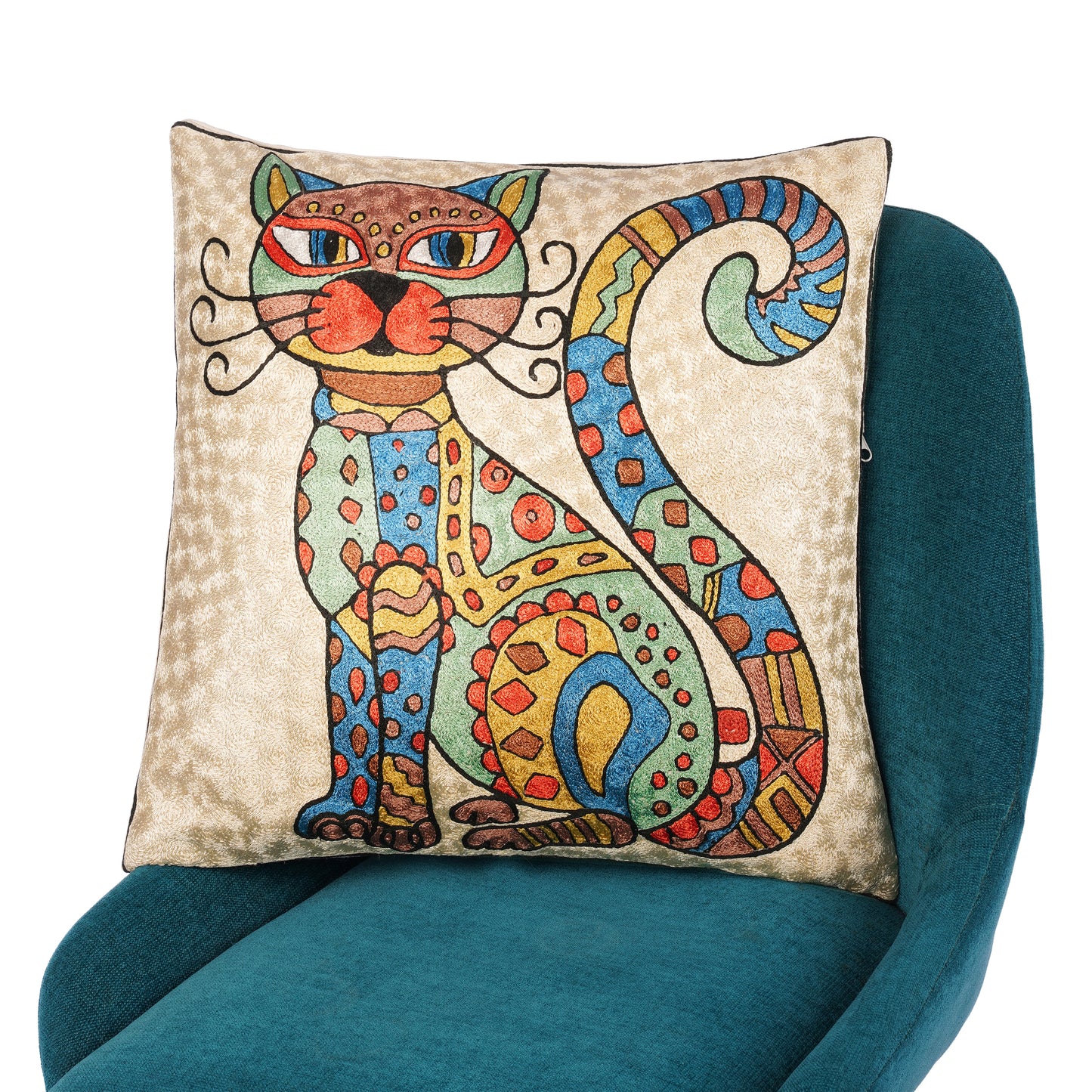 Chatte Folk Art Cat Cushion Cover