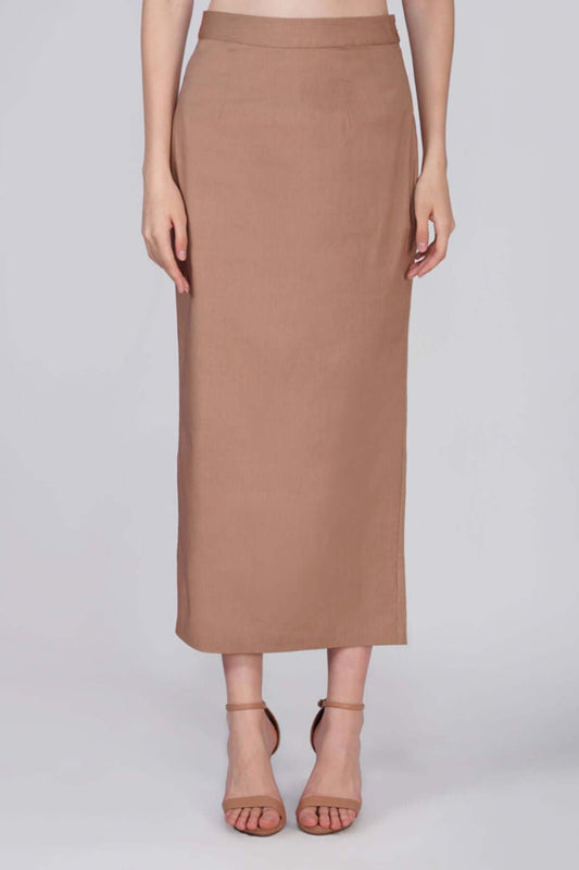FnW Liara Skirt Dark Brown Supima Cotton Satin Tailored Silhouette feathernweave feathernweave