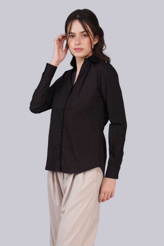 FnW Viona Shirt Black Supima Cotton Premium Tailored Silhouette feathernweave feathernweave
