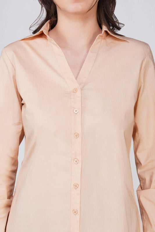 Detailed Beige Supima Cotton Fabric Viona Shirt Sustainable Luxury Material feathernweave FnW