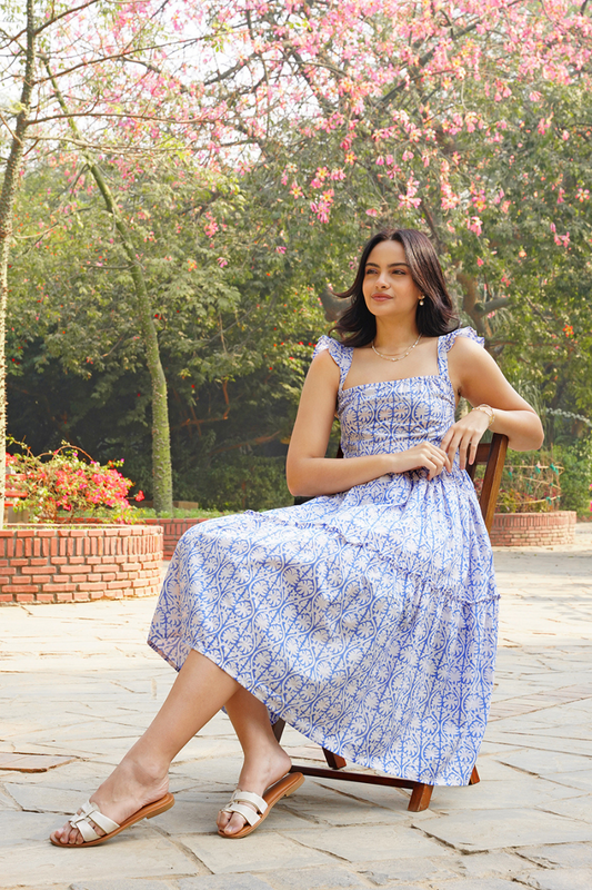 Noosa floral cotton midi dress – front full view