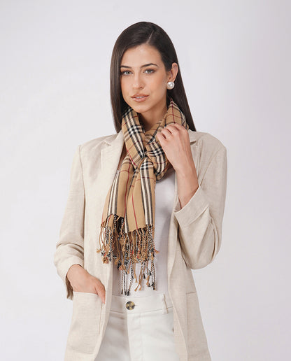 Casually Professional Checks Wool Wrap - Brown and Pink