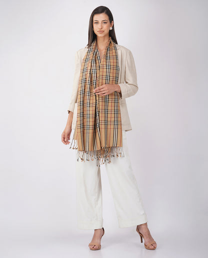 Casually Professional Checks Wool Wrap - Brown and Pink