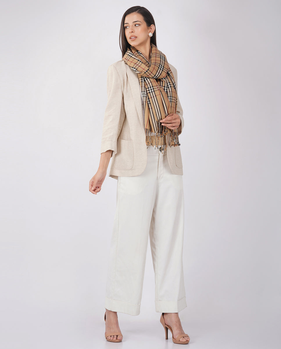 Casually Professional Checks Wool Wrap - Brown and Pink