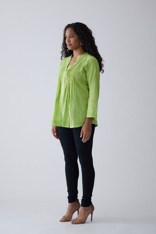 Camilla Cotton Full Sleeves Top - Green