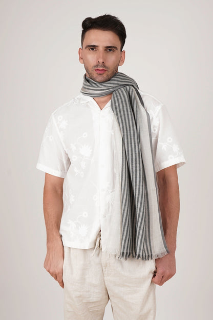 Checks and Stripes Wool Wrap - Grey Black
