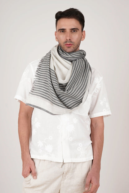 Checks and Stripes Wool Wrap - Grey Black
