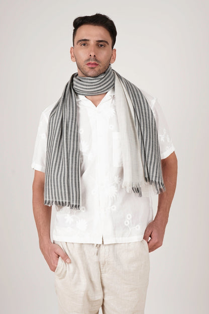 Checks and Stripes Wool Wrap - Grey Black