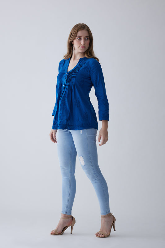 Camilla Cotton Full Sleeves Top - Blue