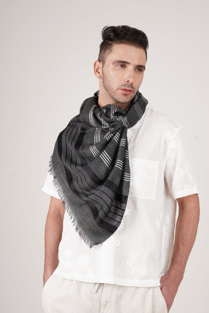Checks and Stripes Wool Wrap - Unisex Wrap