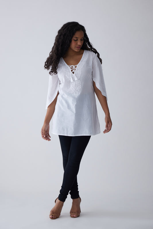 Tinker Cotton Bell Sleeves Top - White