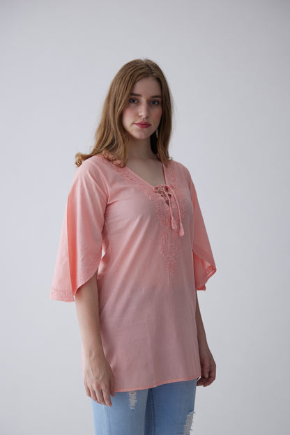 Tinker Cotton Bell Sleeves Top - Pink