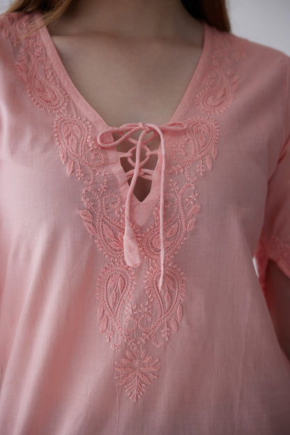 Tinker Cotton Bell Sleeves Top - Pink