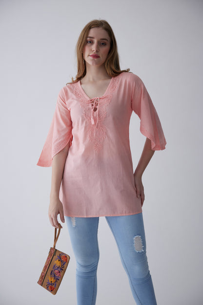 Tinker Cotton Bell Sleeves Top - Pink