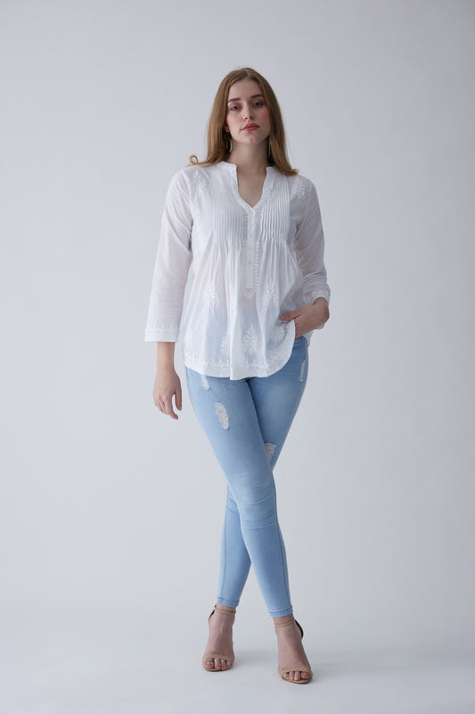 Camilla Cotton Full Sleeves Top - White