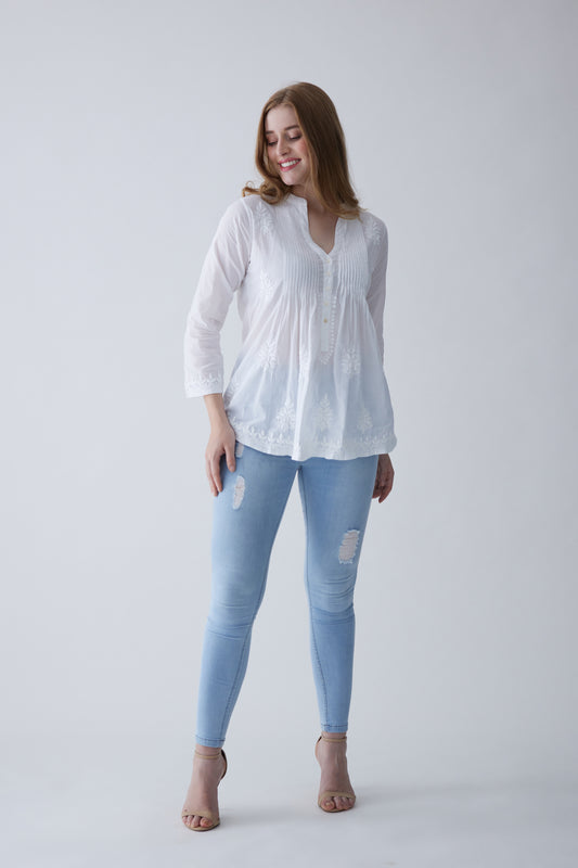 Camilla Cotton Full Sleeves Top - White