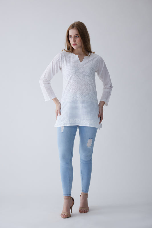 Grace Cotton Full Sleeves Top - White