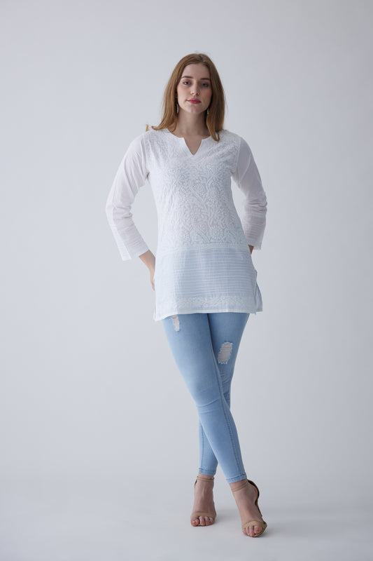 Grace Cotton Full Sleeves Top - White