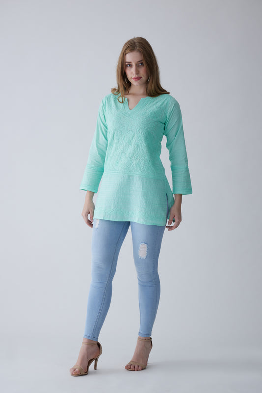 Grace Cotton Full Sleeves Top - Green