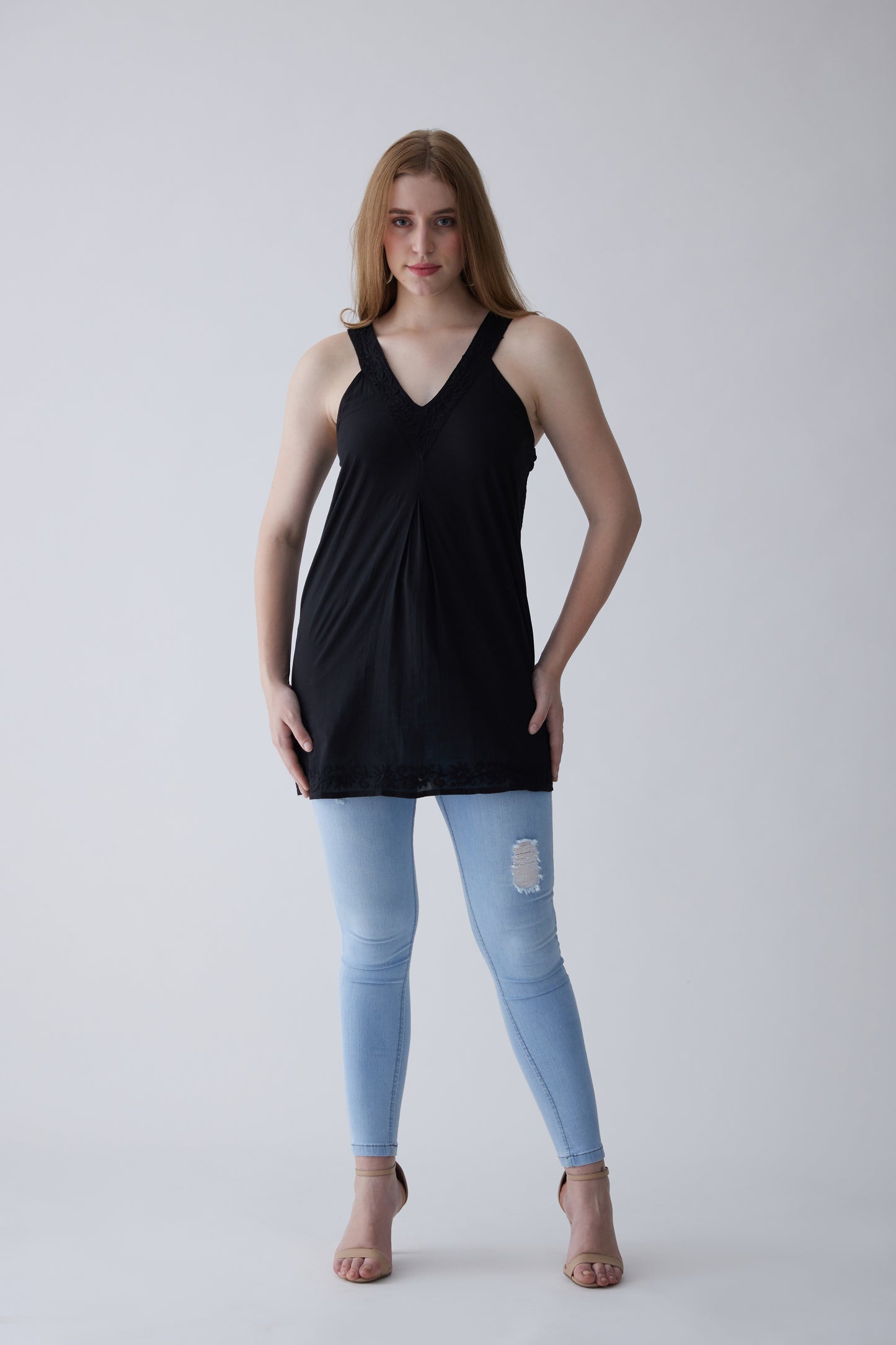 Bella Cotton Sleeveless Top - Black