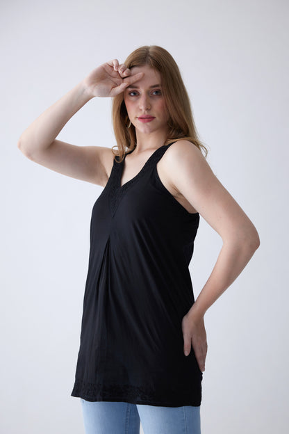 Bella Cotton Sleeveless Top - Black