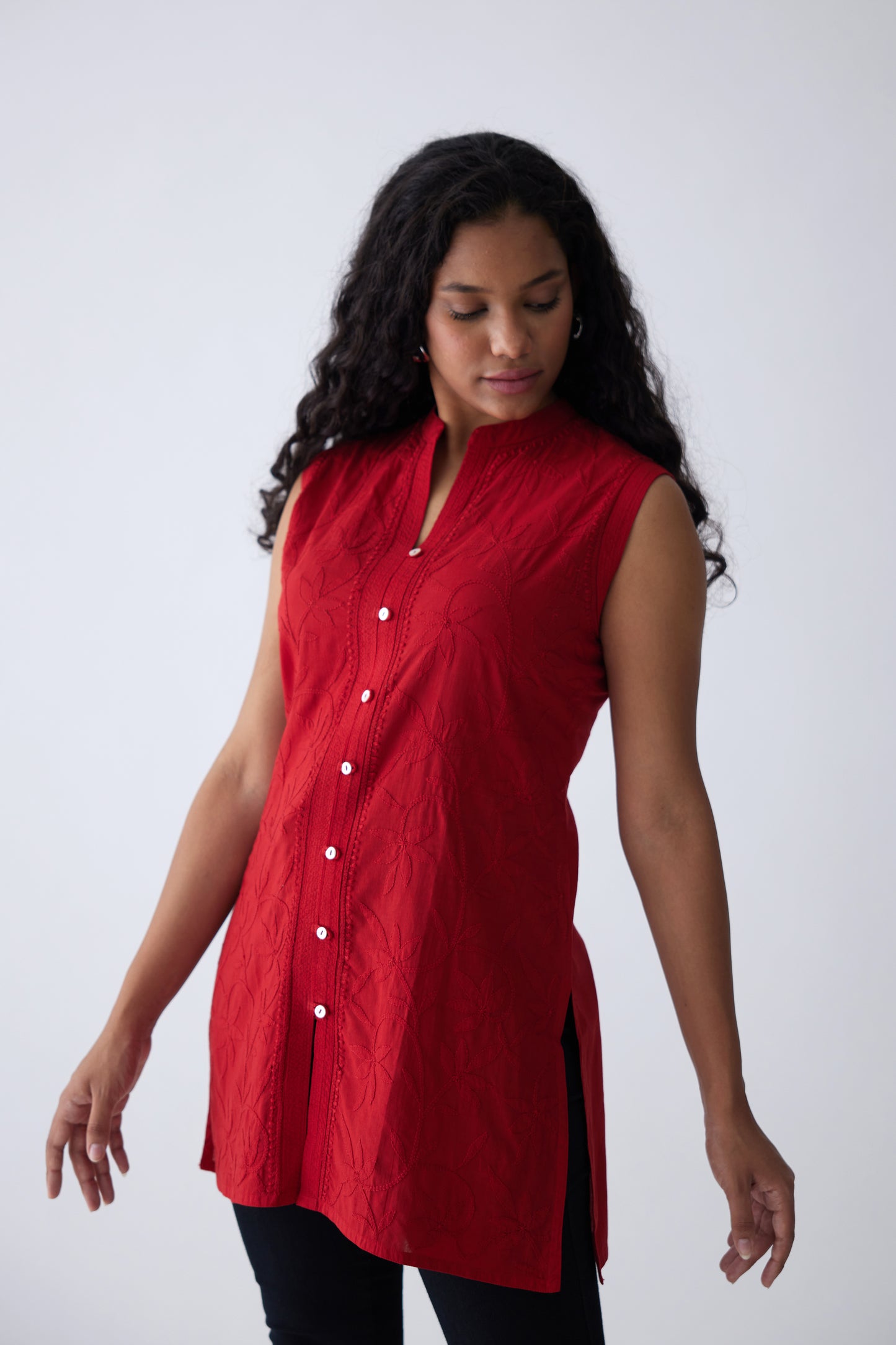 Belle Cotton Sleeveless Top - Red
