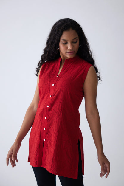 Belle Cotton Sleeveless Top - Red