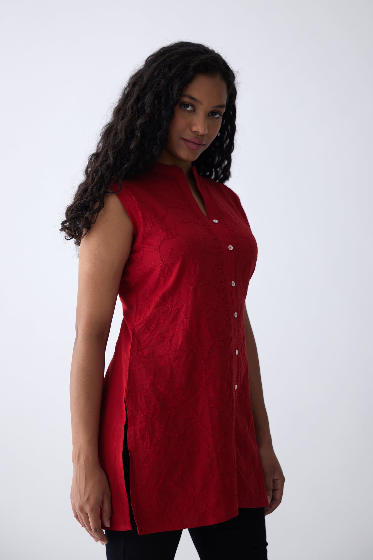 Belle Cotton Sleeveless Top - Red
