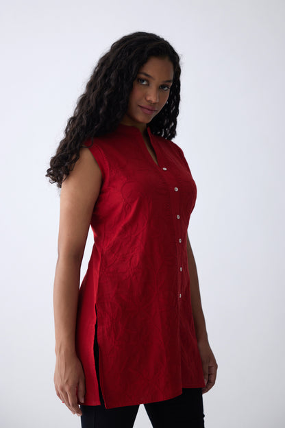 Belle Cotton Sleeveless Top - Red