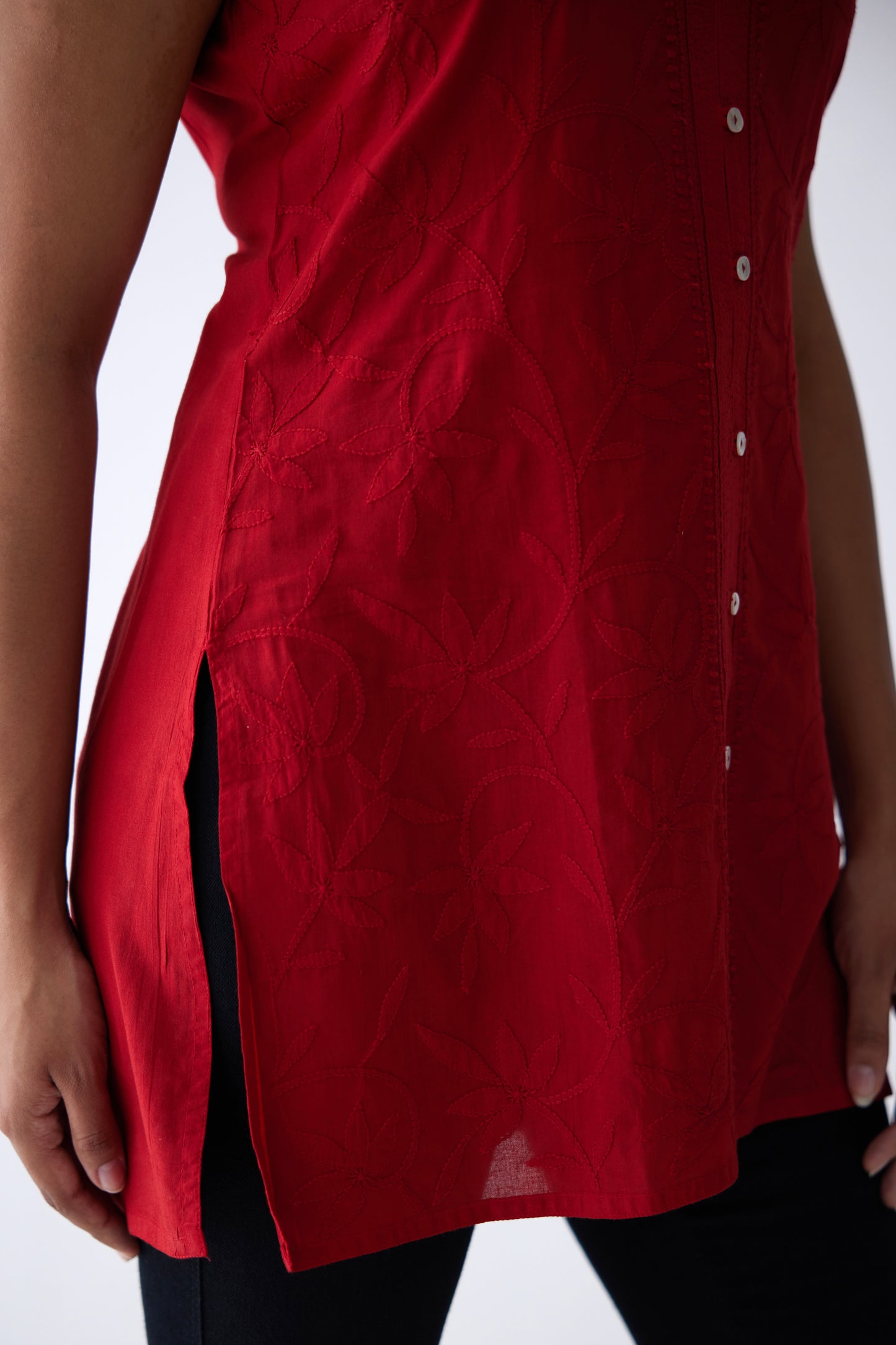 Belle Cotton Sleeveless Top - Red