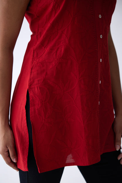 Belle Cotton Sleeveless Top - Red