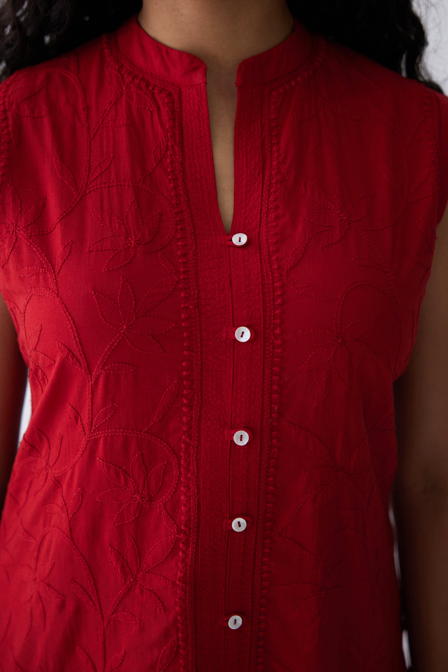 Belle Cotton Sleeveless Top - Red