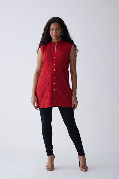 Belle Cotton Sleeveless Top - Red