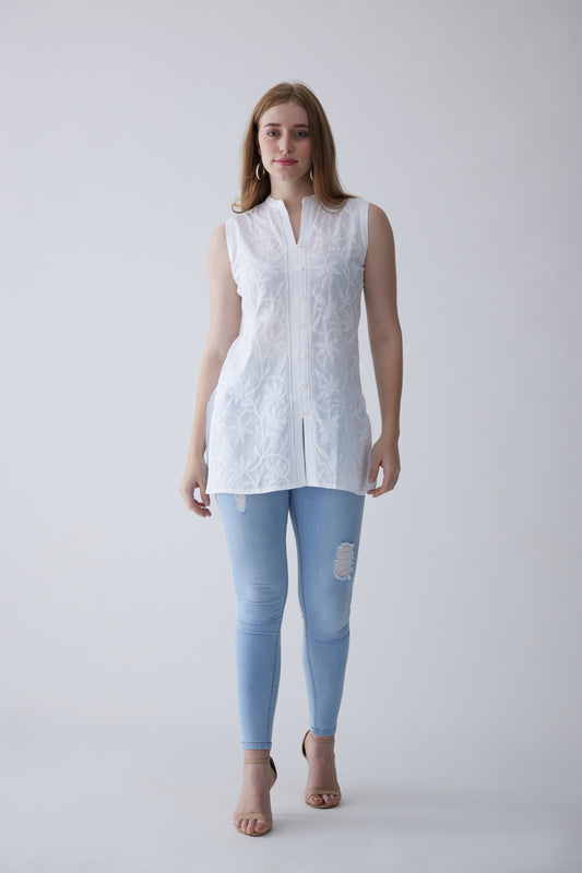 Belle Cotton Sleeveless Top - White