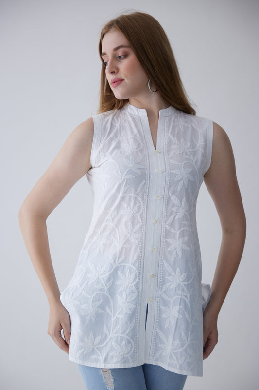 Belle Cotton Sleeveless Top - White