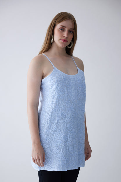 Tia Cotton Sleeveless Top - Light Blue