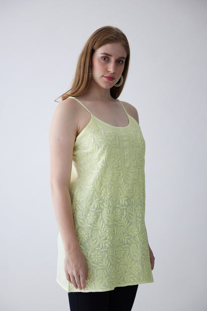 Tia Cotton Sleeveless Top - Light Green